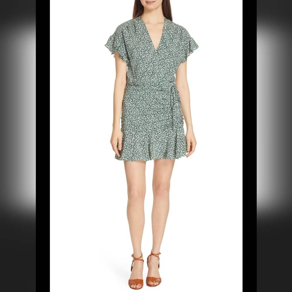 $550 Veronica Beard Marla Forest Green Ruched Silk Dress Size 4 - Picture 6 of 13